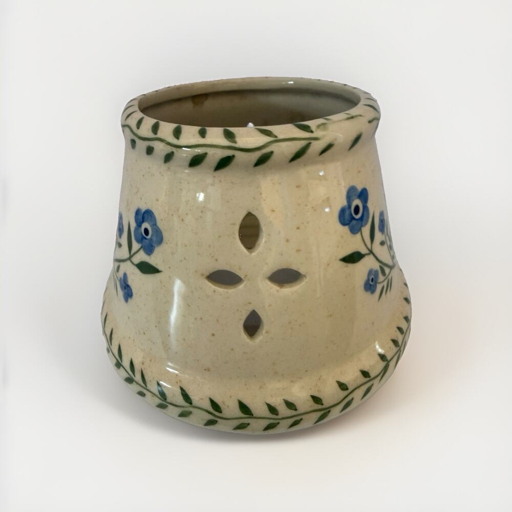 Alpine Pottery Thrown Hand Painted Cottage Core Candle Topper 4 3/8”x6”Wide